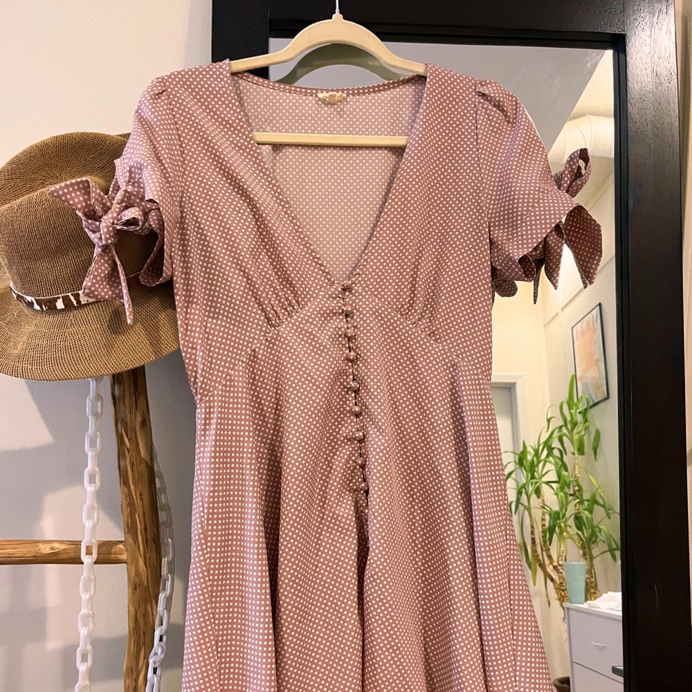 Pink Polk-a-dot Dress with Bow Tie Details